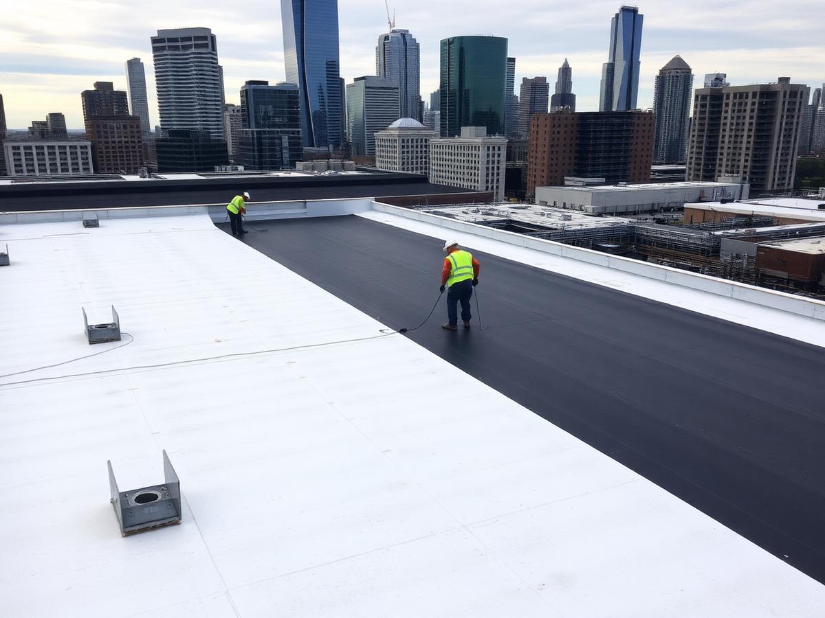 Commercial flat roof installation in Chicago