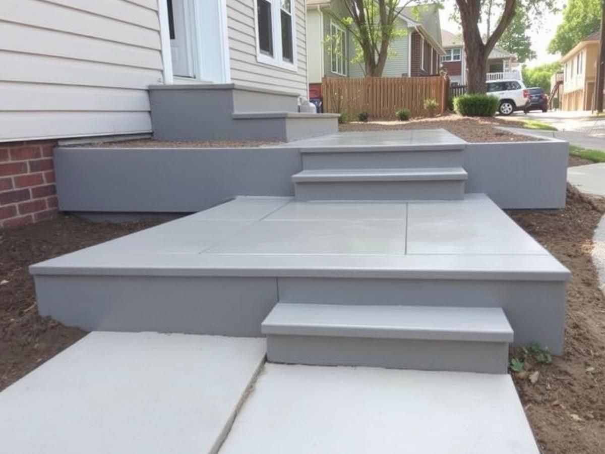 New concrete sidewalk and front steps poured in Chicago