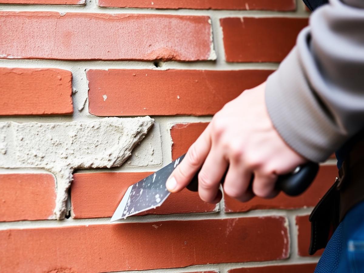 Tuckpointing fresh mortar joints on Chicago brick